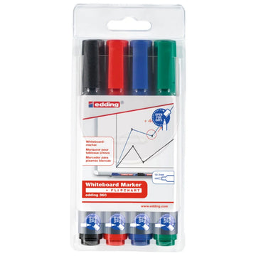 Edding 360 Whiteboard/Flipchart Marker Set, 1.5-3mm Bullet Tip, 4/set