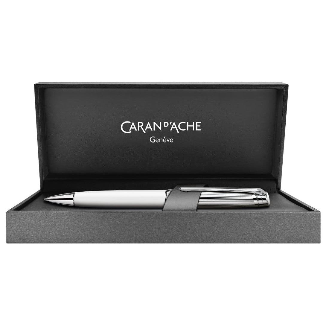 CARAN d'ACHE LEMAN BICOLOR WHITE Ballpoint Pen, White/Silver Plated