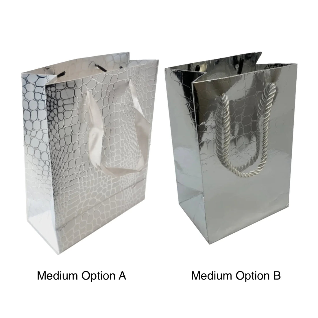Paper Gift Bag, Croco Glossy, Silver