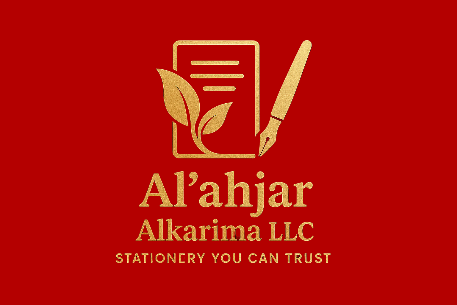 Logo of Al'ahjar Alkarima LLC with a stylized document and pen on a red background.