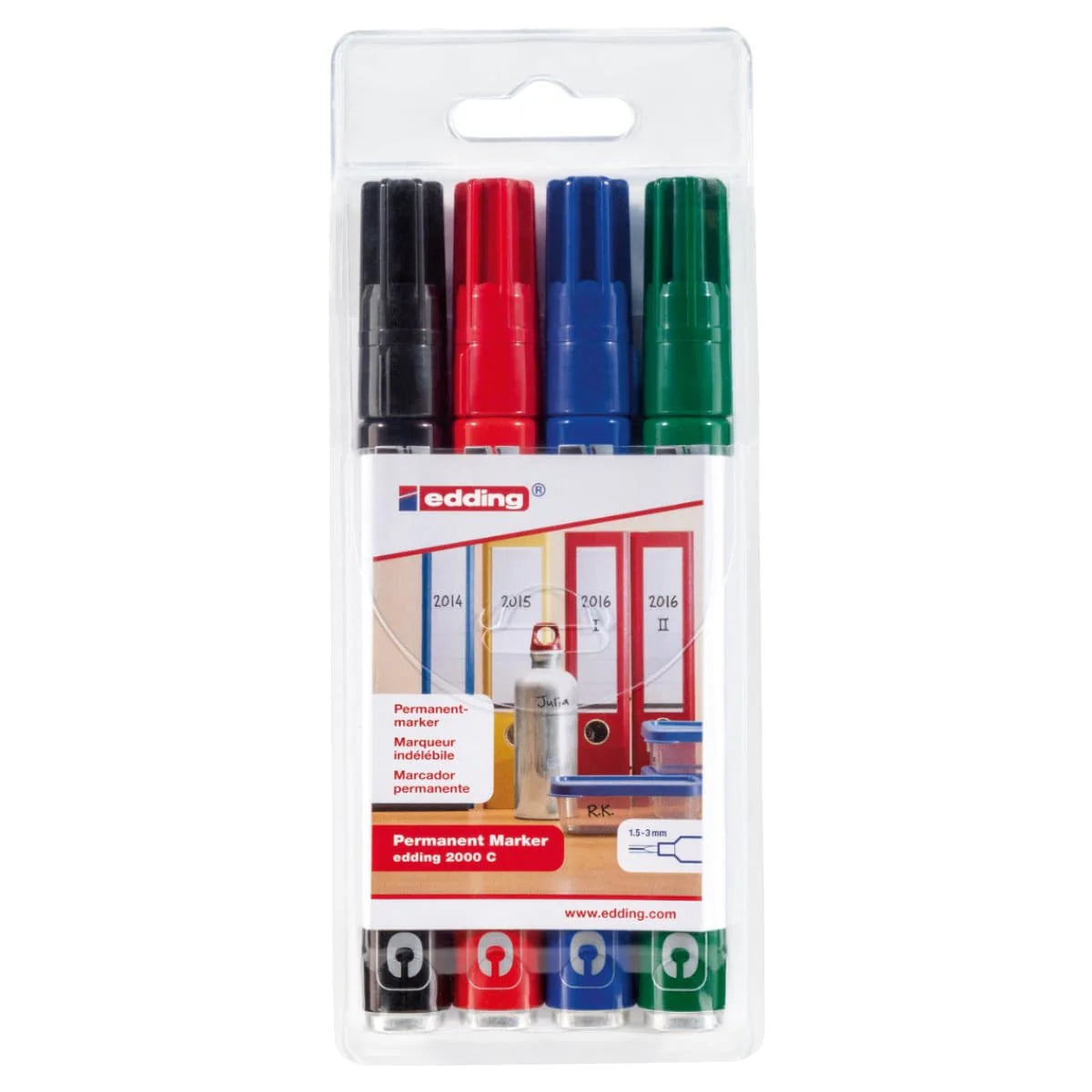 Edding 2000C Permanent Marker Set, 1.5-3mm Bullet Tip, 4/pack