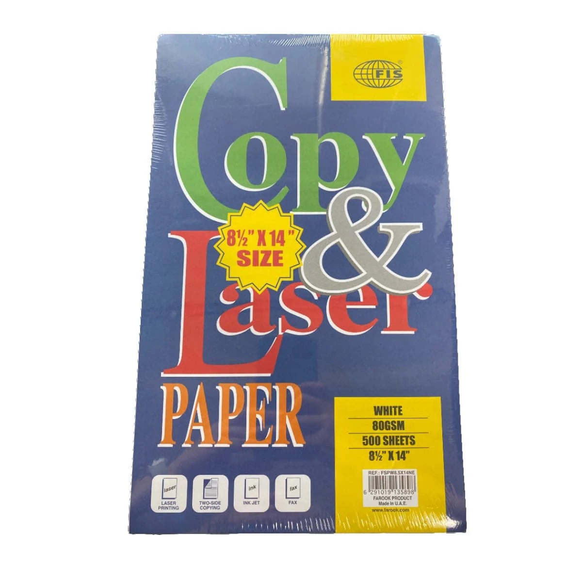 FIS Paper US legal, 216×356mm, 8.5x14 inches, 80gsm, 500sheets/pack, White
