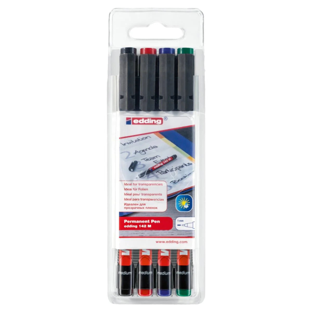 Edding 142 M Permanent Multi-Marker Set Medium, 1mm, 4/pack