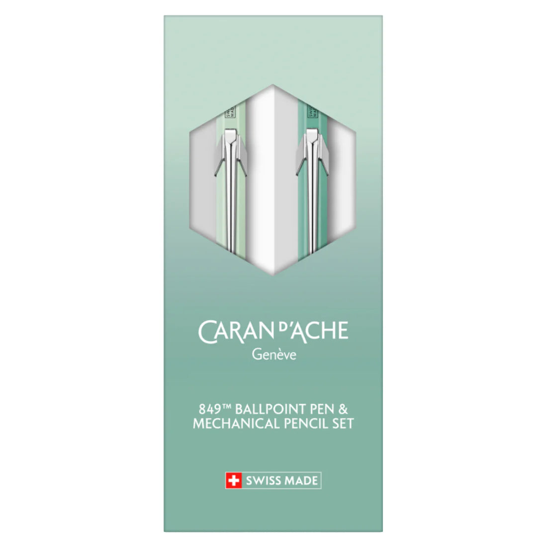 CARAN d'ACHE 849 Ballpoint Pen & Mechanical Pencil Metal, Misty Forest Set - Special Edition